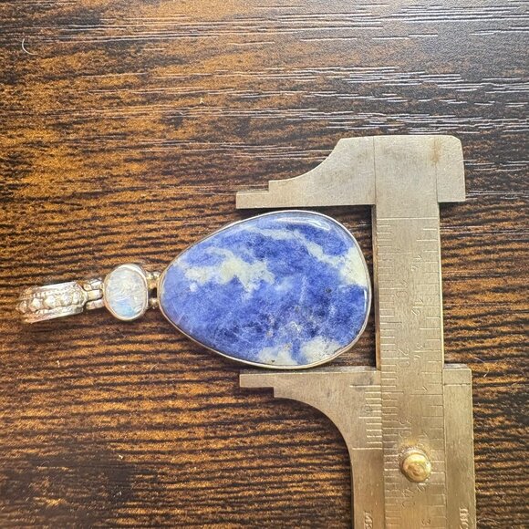 VTG Sterling Silver 925 Sodalite Bezel Set Statement Pendant Size 2" Length - Picture 11 of 12